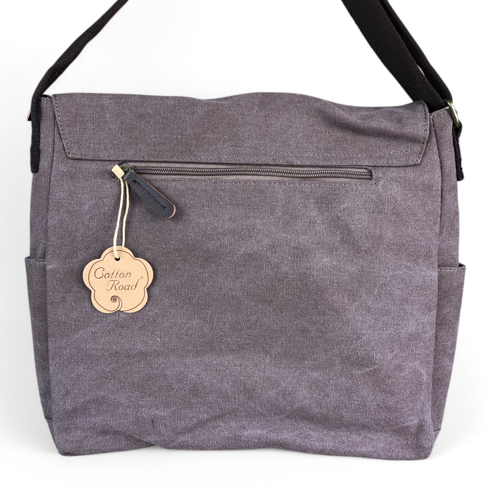 BROWN BRANDED Cotton Road Canvas 15,6" Laptop Bag with BROWN PU Leather TRIM