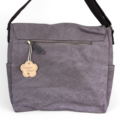 BROWN BRANDED Cotton Road Canvas 15,6" Laptop Bag with BROWN PU Leather TRIM