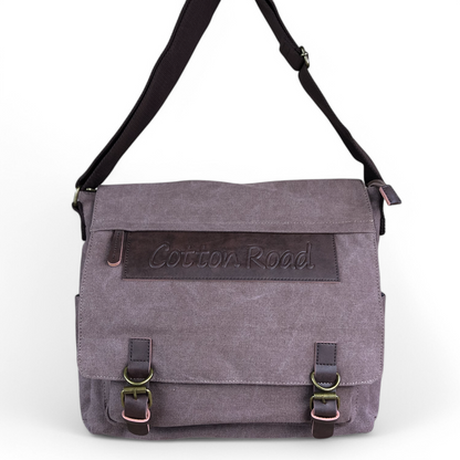 BROWN BRANDED Cotton Road Canvas 15,6" Laptop Bag with BROWN PU Leather TRIM