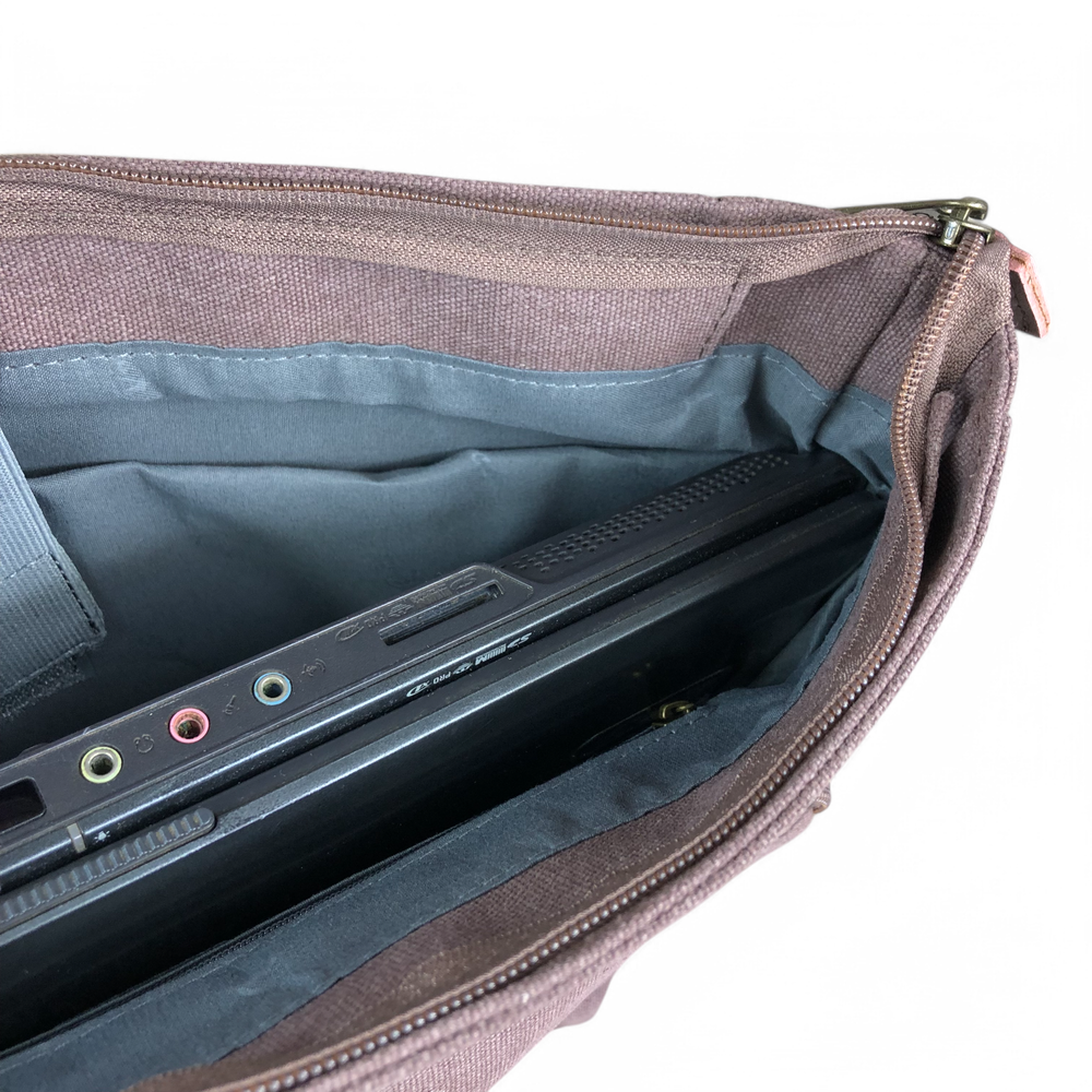 BROWN BRANDED Cotton Road Canvas 15,6" Laptop Bag with BROWN PU Leather TRIM