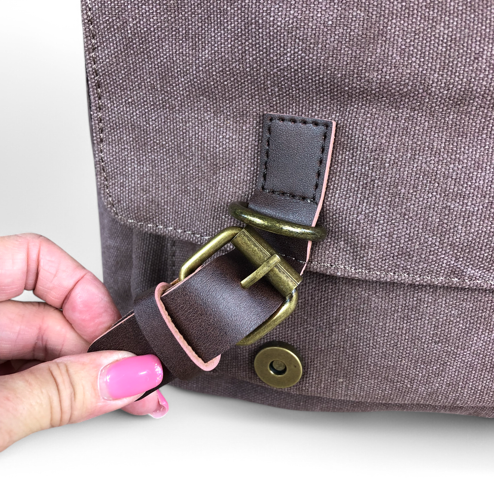 BROWN BRANDED Cotton Road Canvas 15,6" Laptop Bag with BROWN PU Leather TRIM