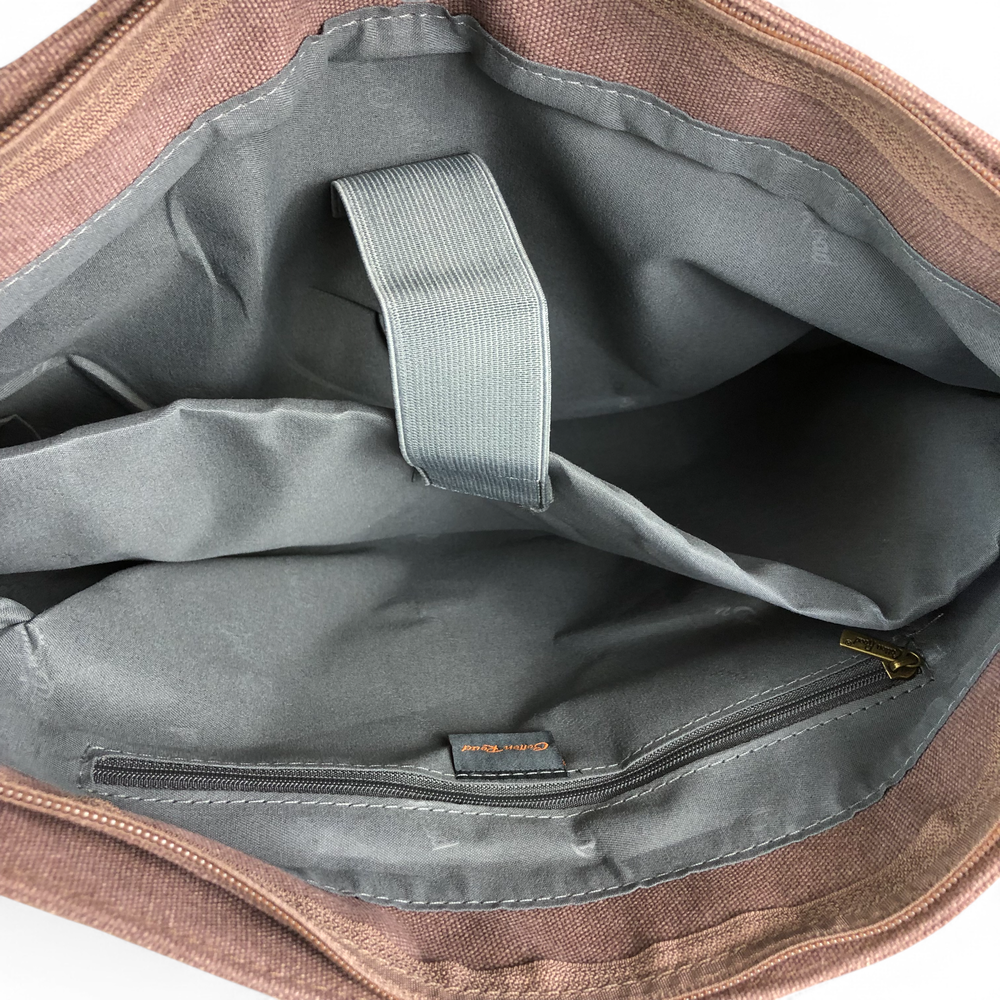 BROWN BRANDED Cotton Road Canvas 15,6" Laptop Bag with BROWN PU Leather TRIM open