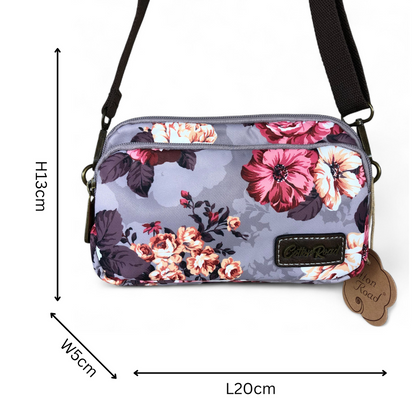BROWN Cotton Road Canvas Mini Sling Bag with FLOWERS