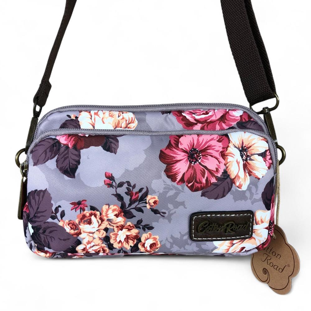 BROWN Cotton Road Canvas Mini Sling Bag with FLOWERS