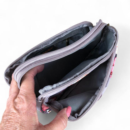 BROWN Cotton Road Canvas Mini Sling Bag with FLOWERS