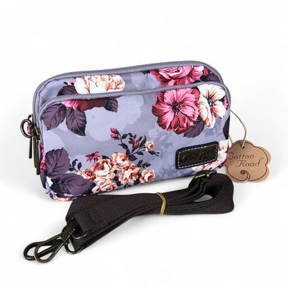 BROWN Cotton Road Canvas Mini Sling Bag with FLOWERS