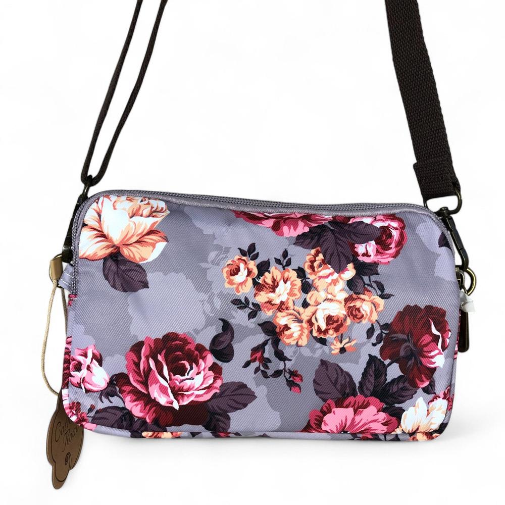 BROWN Cotton Road Canvas Mini Sling Bag with FLOWERS