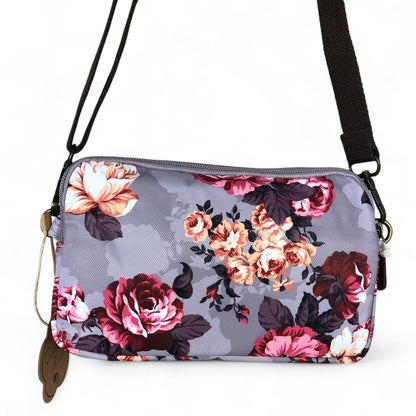BROWN Cotton Road Canvas Mini Sling Bag with FLOWERS
