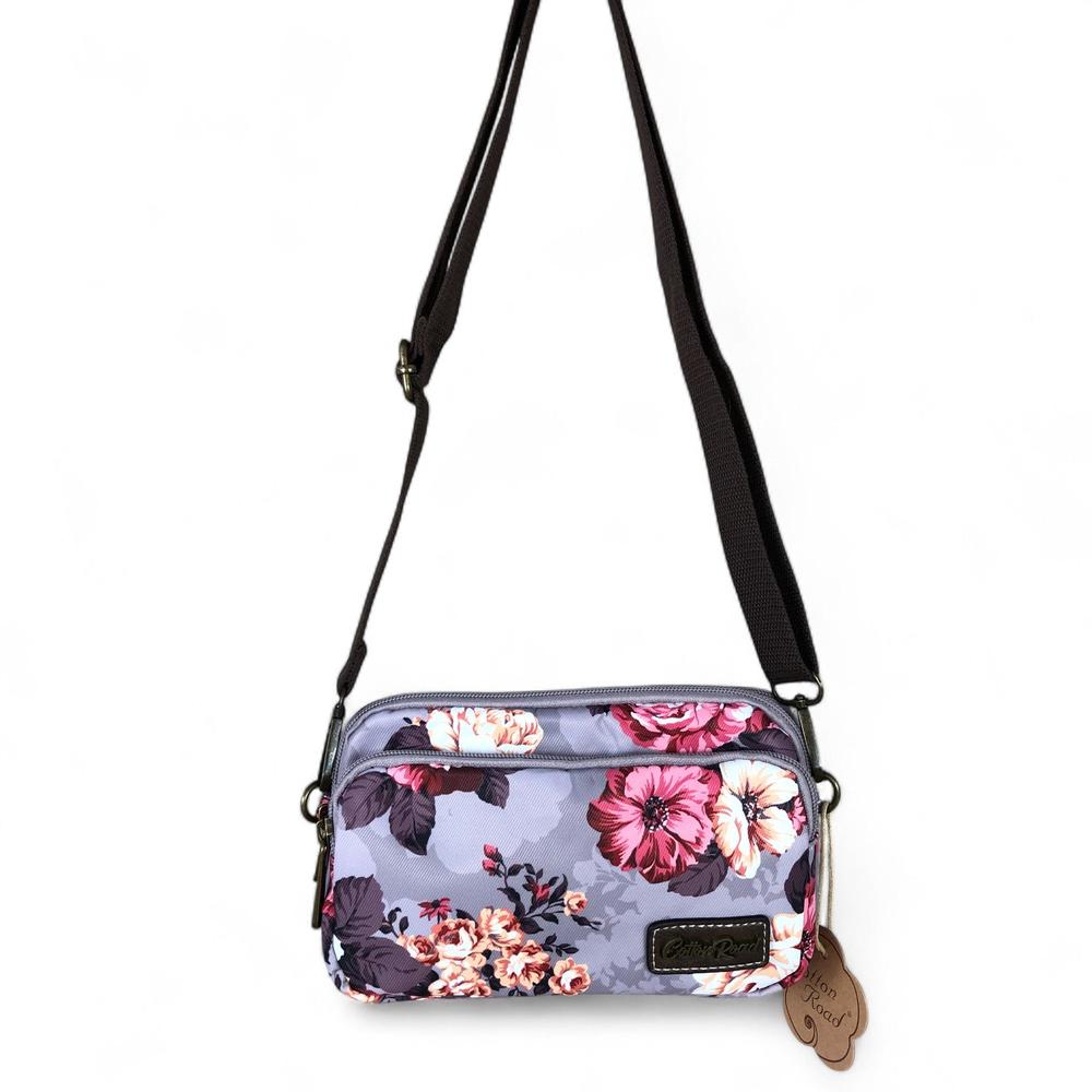 BROWN Cotton Road Canvas Mini Sling Bag with FLOWERS