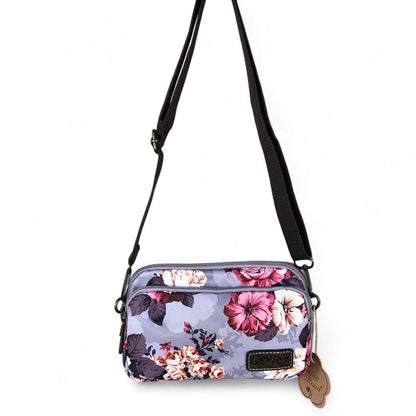 BROWN Cotton Road Canvas Mini Sling Bag with FLOWERS