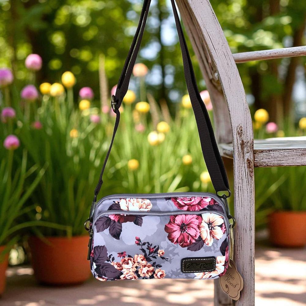 BROWN Cotton Road Canvas Mini Sling Bag with FLOWERS