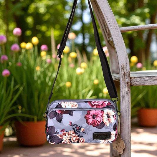 BROWN Cotton Road Canvas Mini Sling Bag with FLOWERS