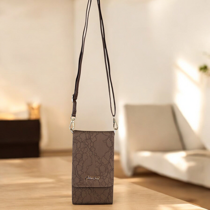 BROWN Cotton Road PU Leather Cellphone Sling Bag/Wallet with LACE Print