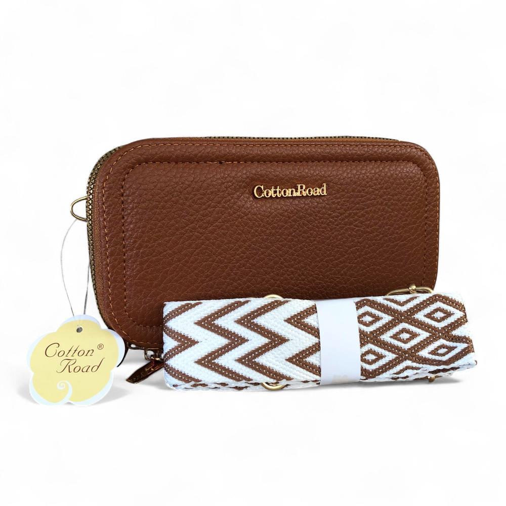 BROWN Cotton Road PU Leather Cellphone Sling Wallet