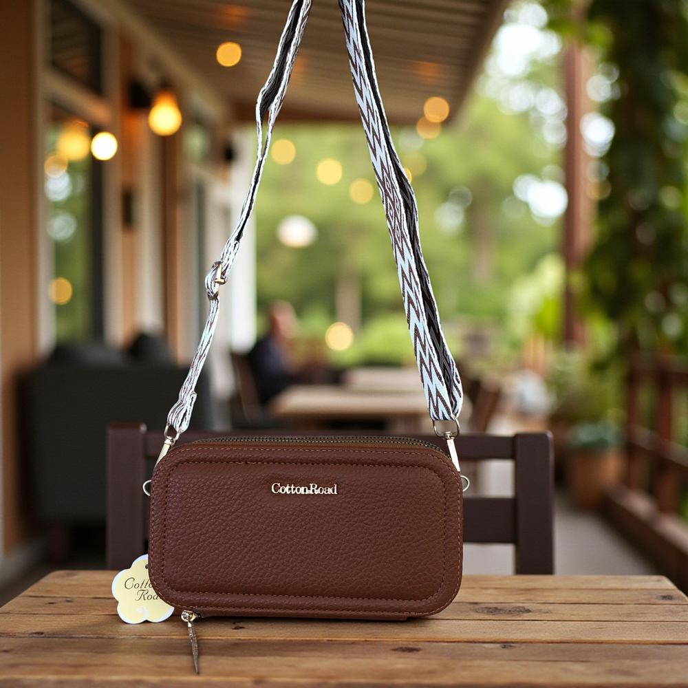 BROWN Cotton Road PU Leather Cellphone Sling Wallet