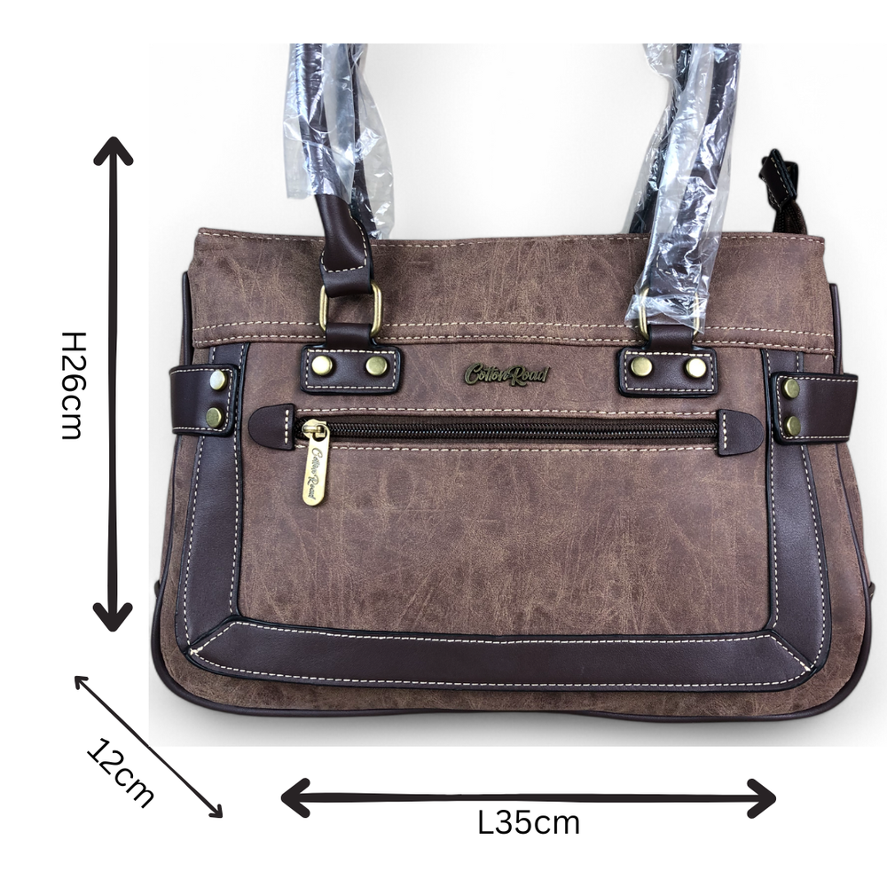 BROWN Cotton Road PU Leather Handbag with TRIM