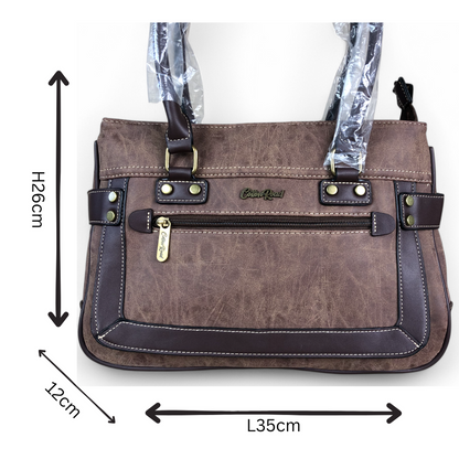 BROWN Cotton Road PU Leather Handbag with TRIM