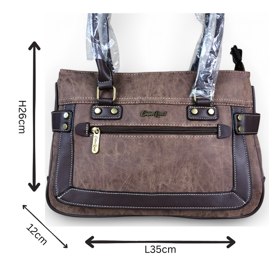 BROWN Cotton Road PU Leather Handbag with TRIM