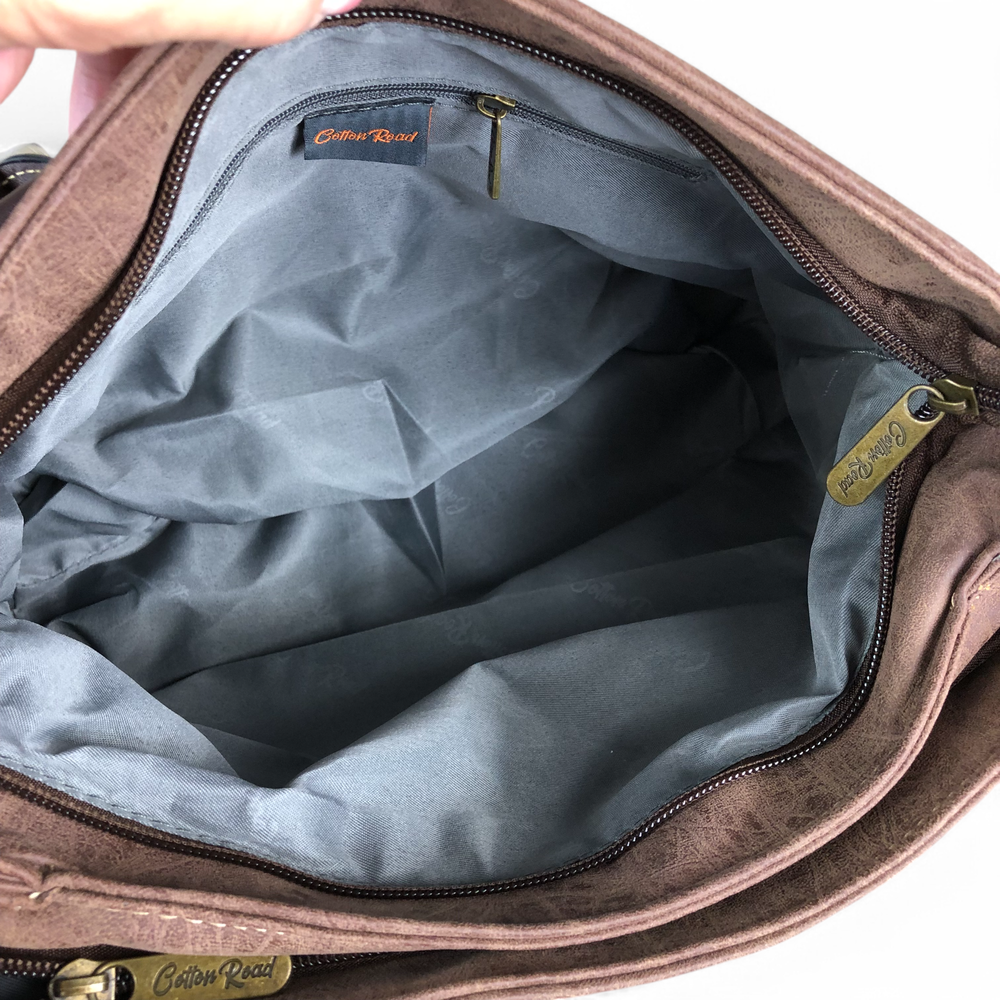 BROWN Cotton Road PU Leather Handbag with TRIM