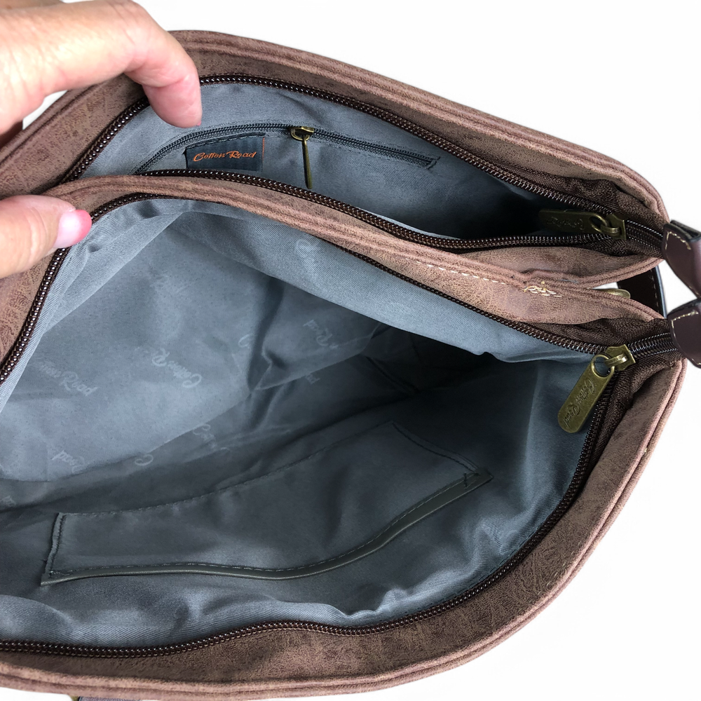 BROWN Cotton Road PU Leather Handbag with TRIM