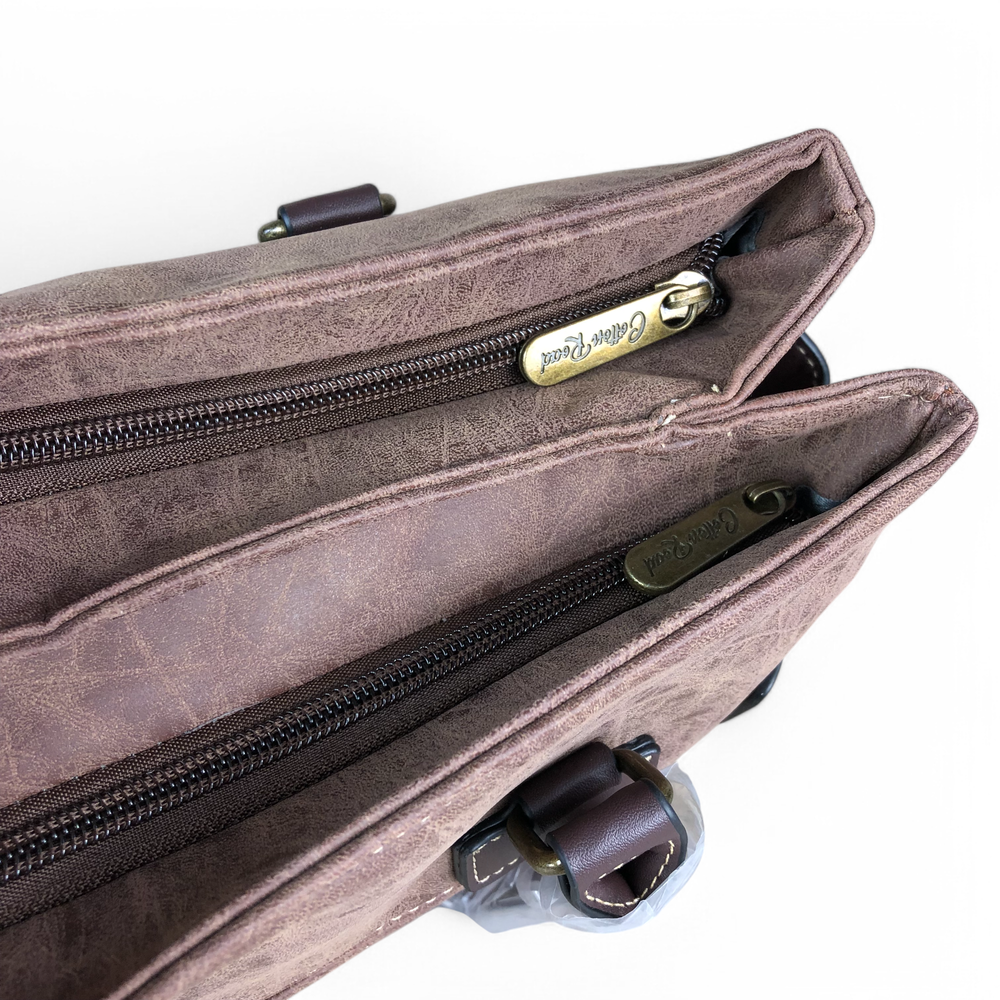 BROWN Cotton Road PU Leather Handbag with TRIM