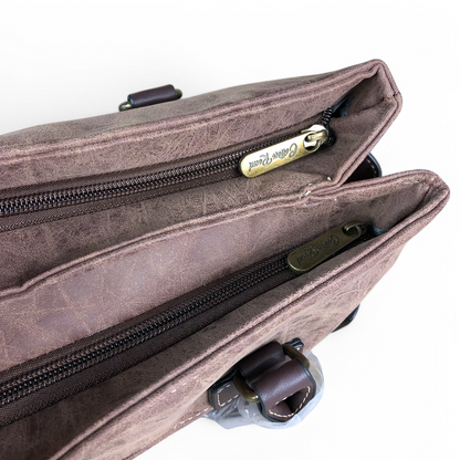 BROWN Cotton Road PU Leather Handbag with TRIM