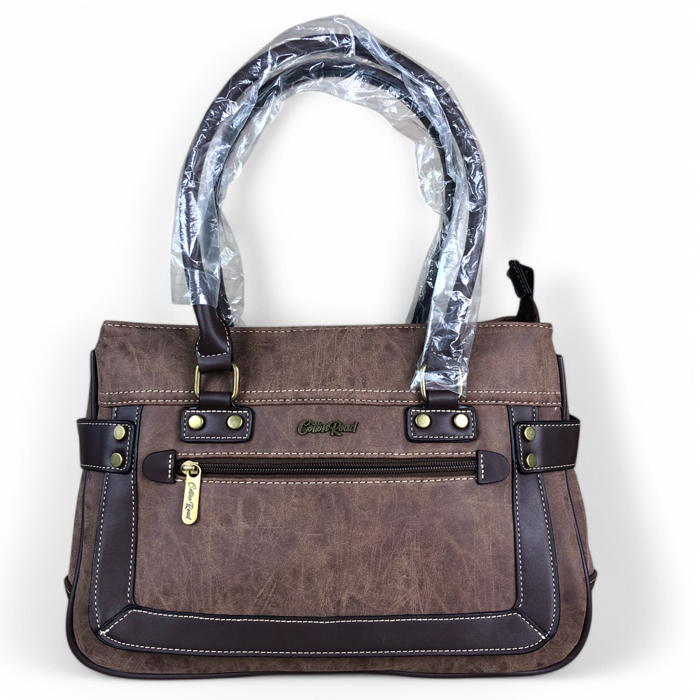 BROWN Cotton Road PU Leather Handbag with TRIM