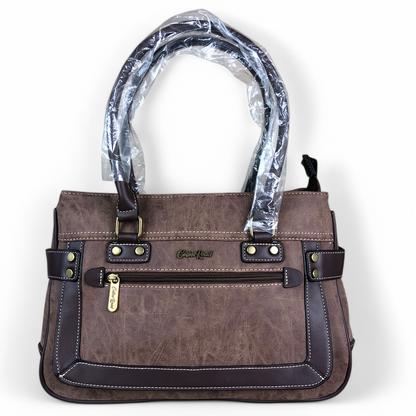 BROWN Cotton Road PU Leather Handbag with TRIM