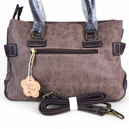 BROWN Cotton Road PU Leather Handbag with TRIM