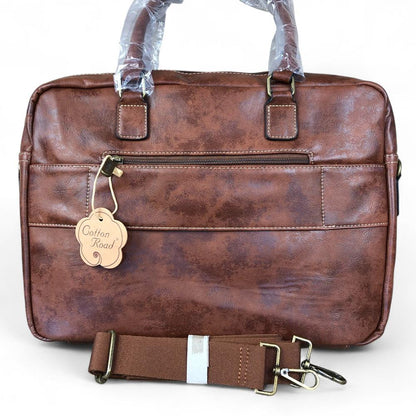 BROWN Cotton Road PU Leather Laptop Bag