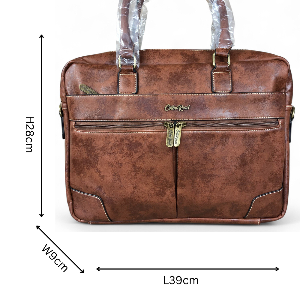 BROWN Cotton Road PU Leather Laptop Bag