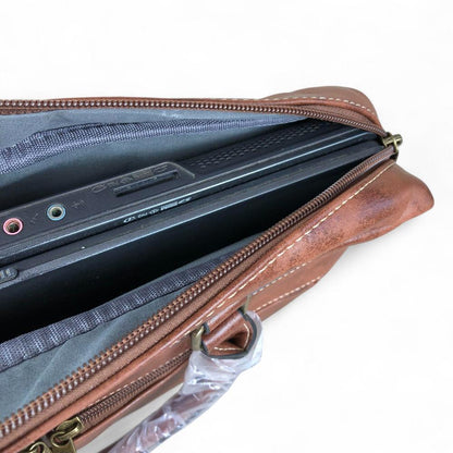 BROWN Cotton Road PU Leather Laptop Bag