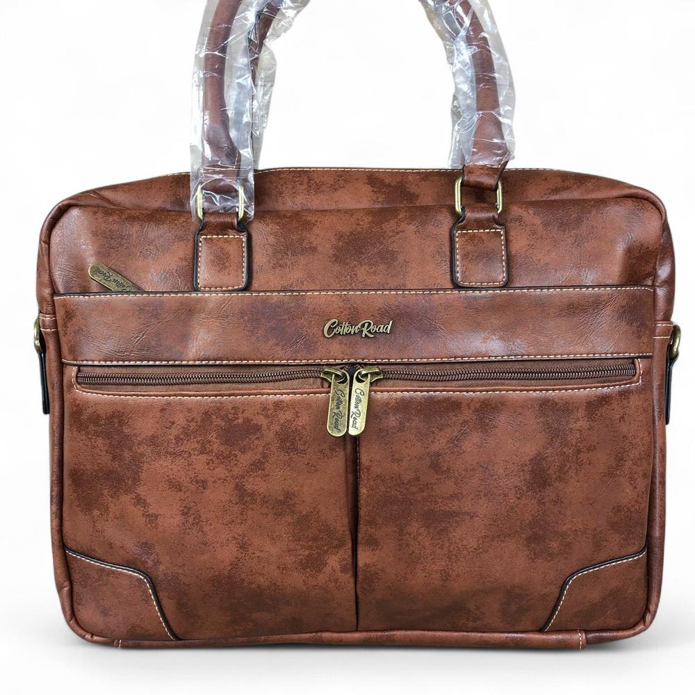 BROWN Cotton Road PU Leather Laptop Bag