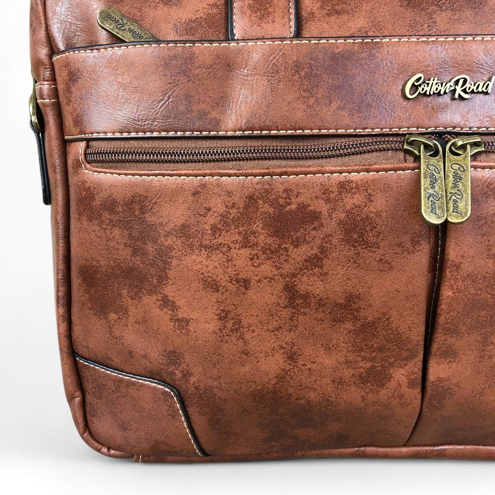 BROWN Cotton Road PU Leather Laptop Bag