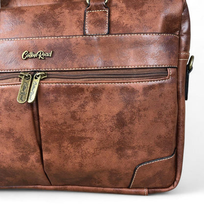 BROWN Cotton Road PU Leather Laptop Bag