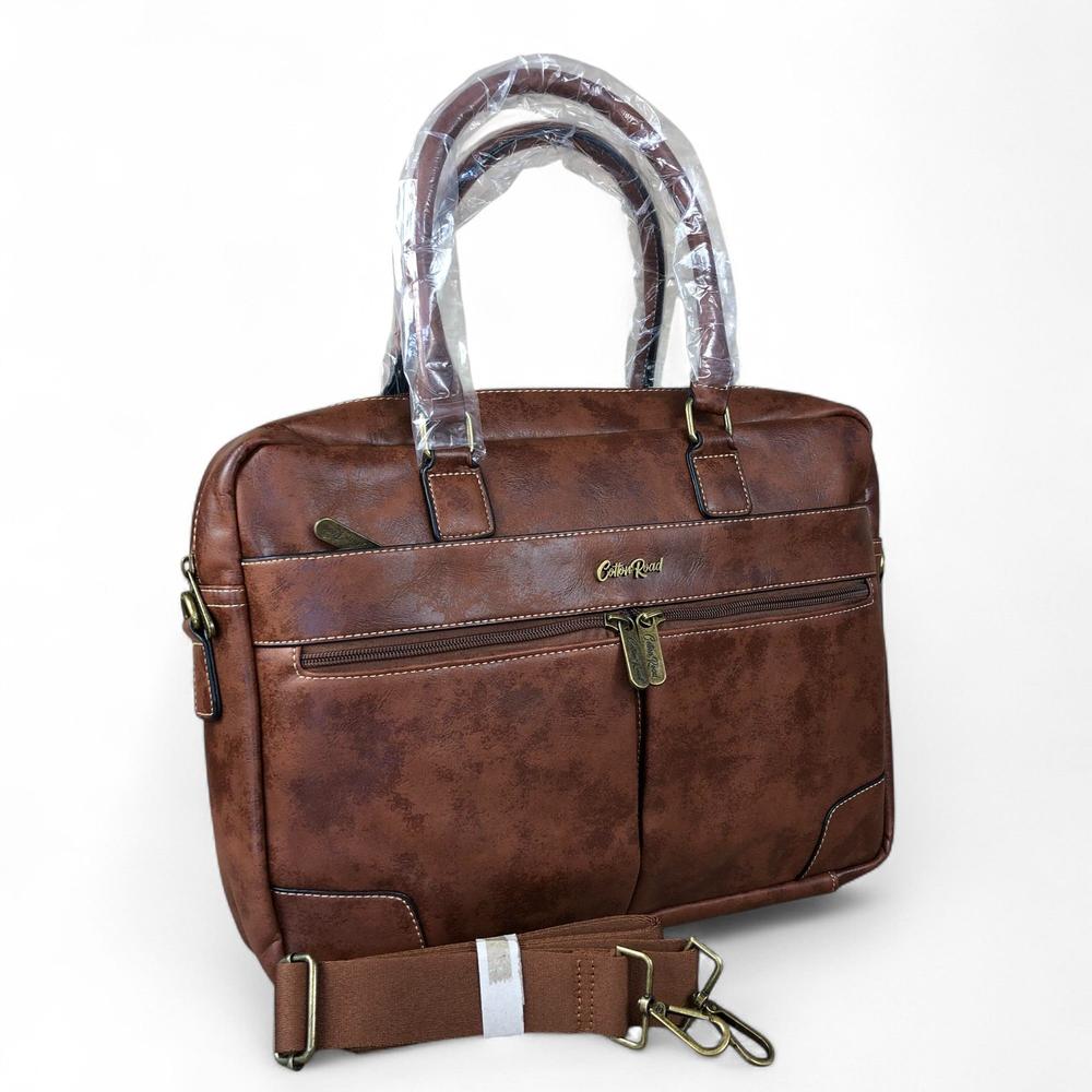 BROWN Cotton Road PU Leather Laptop Bag