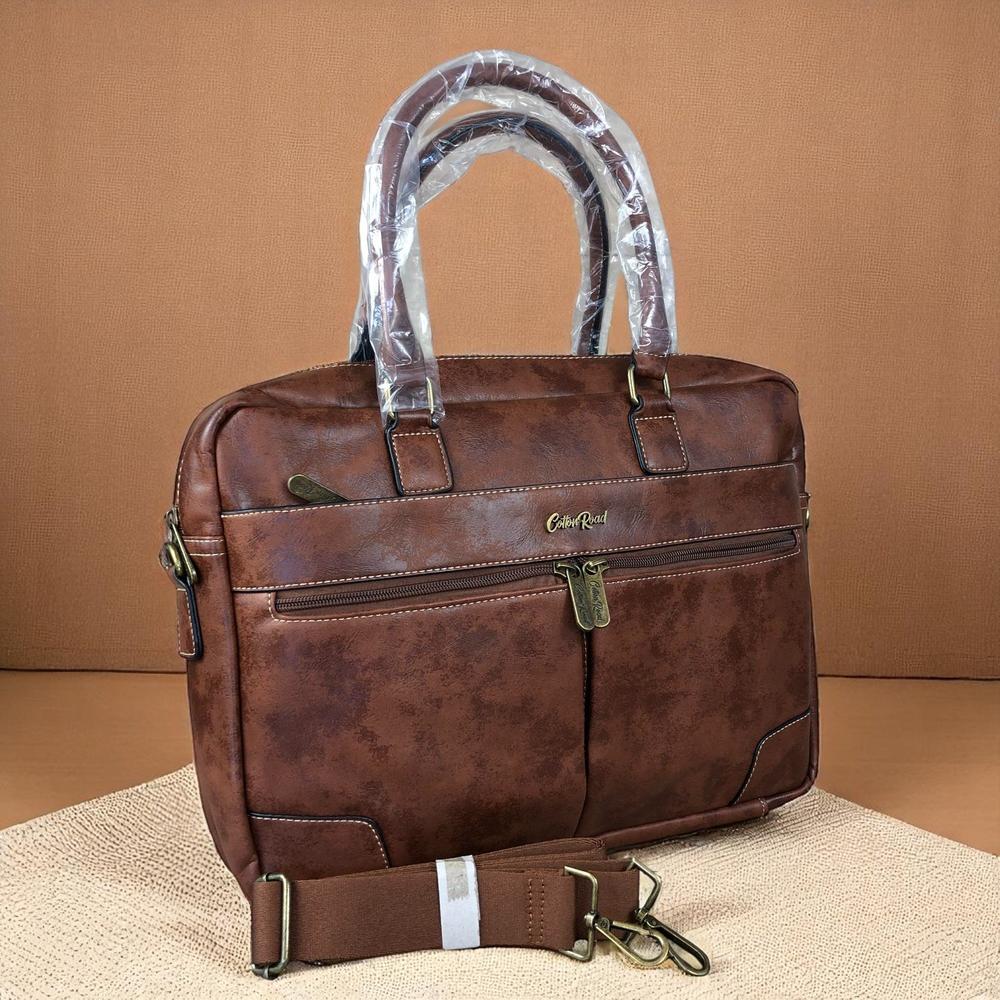BROWN Cotton Road PU Leather Laptop Bag