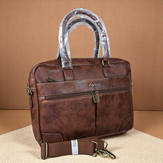 BROWN Cotton Road PU Leather Laptop Bag