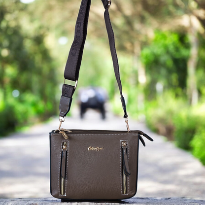 BROWN Cotton Road PU Leather Sling Bag with BRANDED Strap