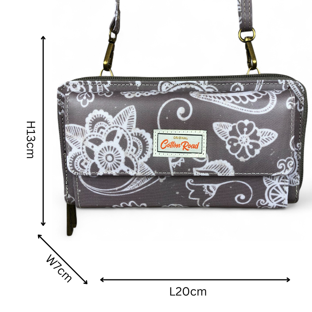 BROWN Cotton Road PVC Cellphone Sling Wallet with PAISLEY Print