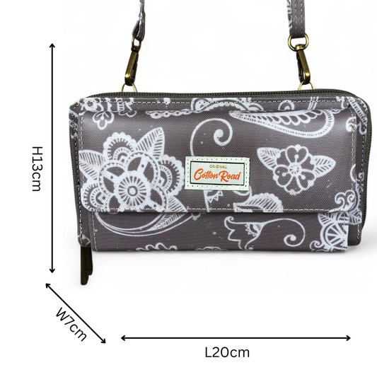 BROWN Cotton Road PVC Cellphone Sling Wallet with PAISLEY Print