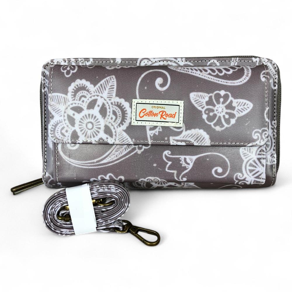 BROWN Cotton Road PVC Cellphone Sling Wallet with PAISLEY Print