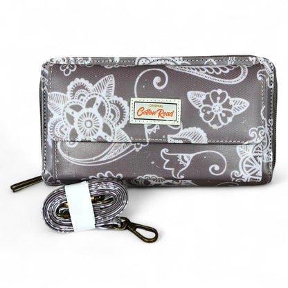 BROWN Cotton Road PVC Cellphone Sling Wallet with PAISLEY Print