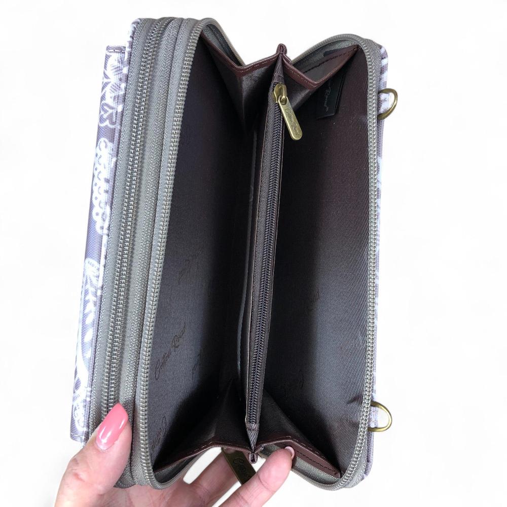 BROWN Cotton Road PVC Cellphone Sling Wallet with PAISLEY Print