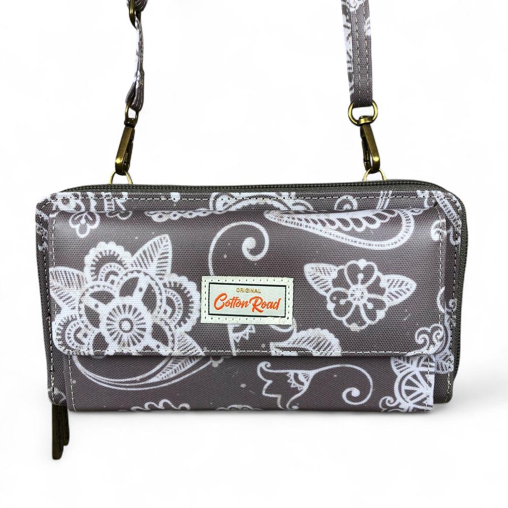 BROWN Cotton Road PVC Cellphone Sling Wallet with PAISLEY Print