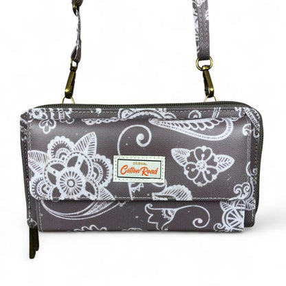 BROWN Cotton Road PVC Cellphone Sling Wallet with PAISLEY Print