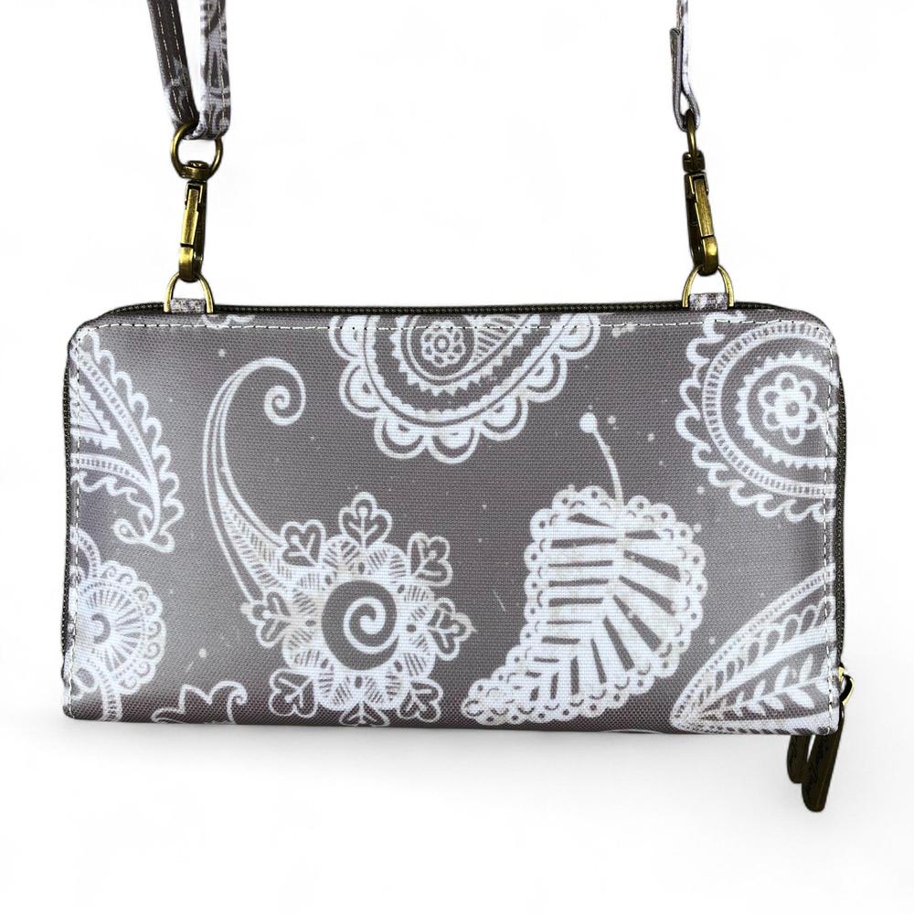 BROWN Cotton Road PVC Cellphone Sling Wallet with PAISLEY Print