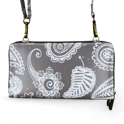 BROWN Cotton Road PVC Cellphone Sling Wallet with PAISLEY Print