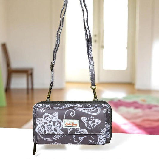 BROWN Cotton Road PVC Cellphone Sling Wallet with PAISLEY Print