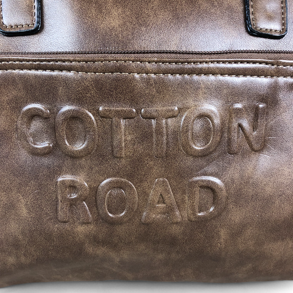 BROWN EMBOSSED PU Leather Cotton Road Handbag